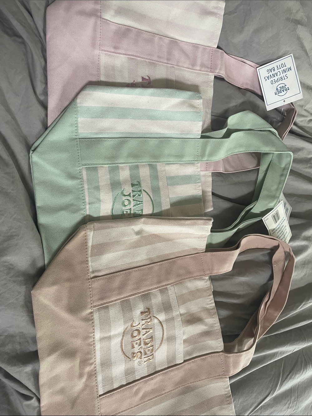 3 Trader Joe’s Striped Tote Bags - Pink/Green/Beige